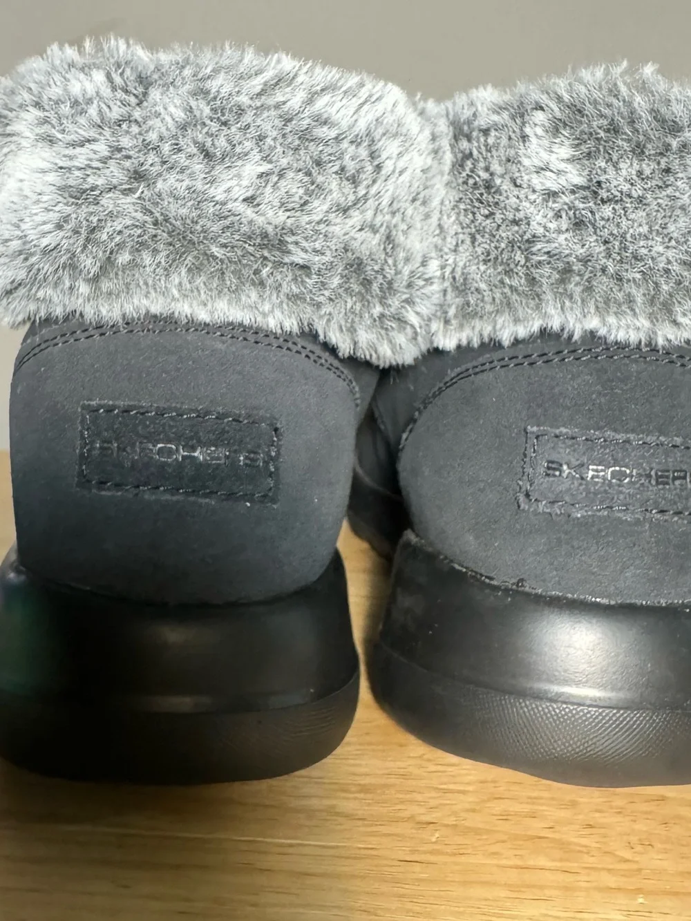 Skechers Black Winter Ankle Boots with Gray Faux-Fur Cuff